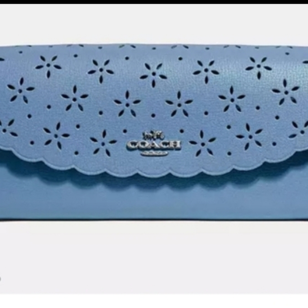 Coach Blue Slim Envelope Wallet Vintage Scallopped Edge